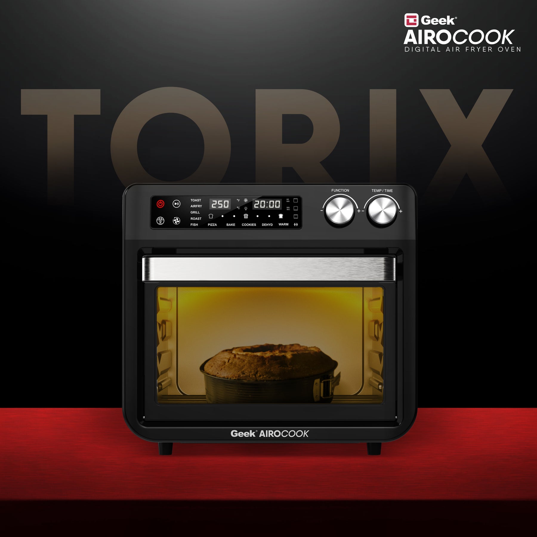 Geek AiroCook Torix 25 Litre Smart Air Fryer Oven | Fry with 85% Less Oil | Stainless Steel OTG Airfryer for Kitchen | Grill, Bake, Toast, Airfry, Rotisserrie | 1-Year Warranty | 1800 W