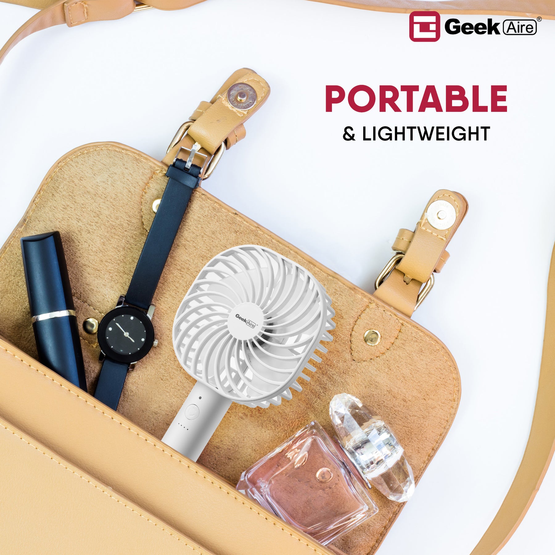 Geek Aire GF3, Rechargeable Mini Fan - 5 Inch (White)
