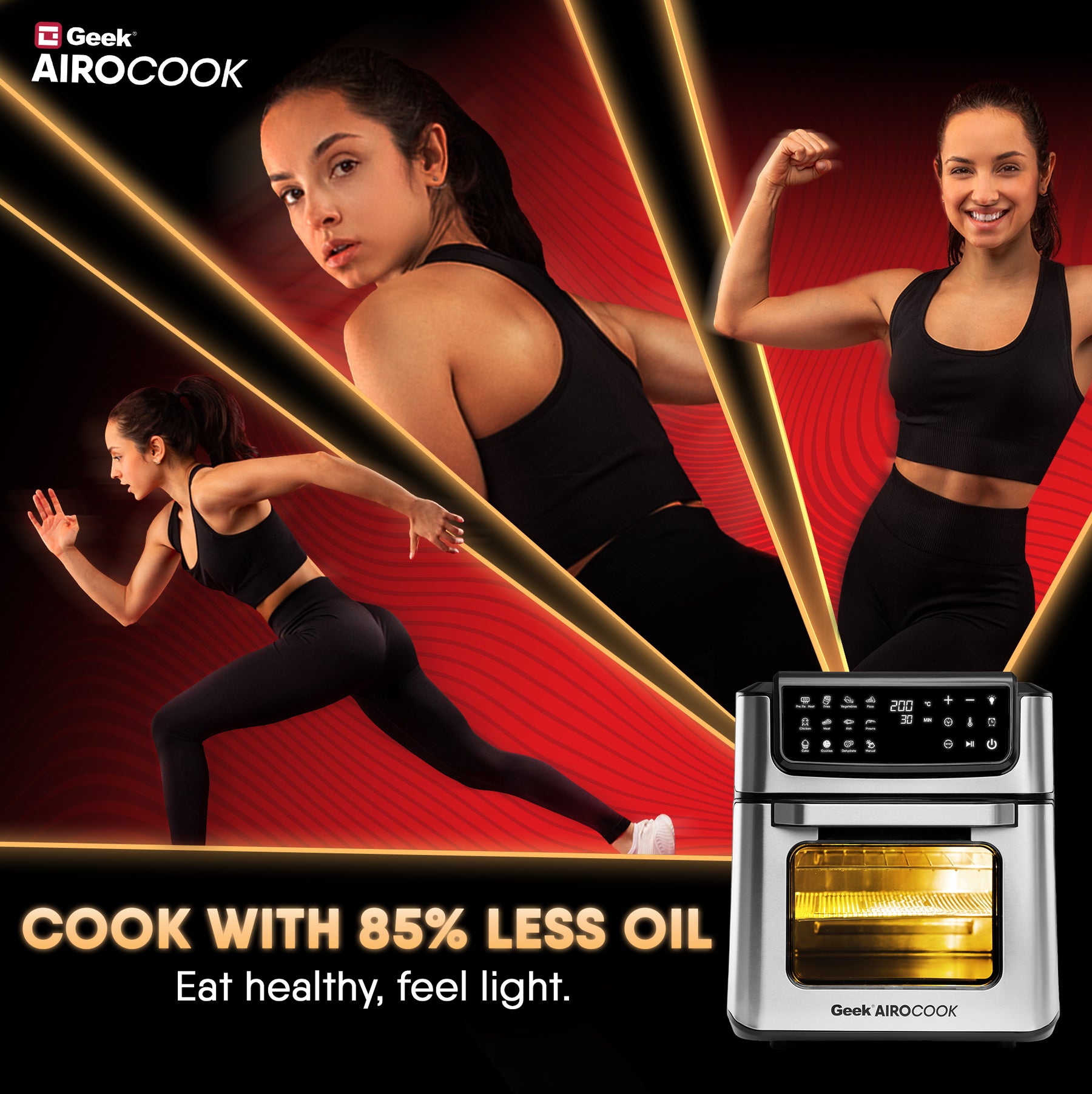 Geek AiroCook Helix 12 Litres 8-in-1 Digital Air fryer oven with In-built Rotisserie Function, 12 Preset Menus, Recipe Book and 8 Accessories 1700W
