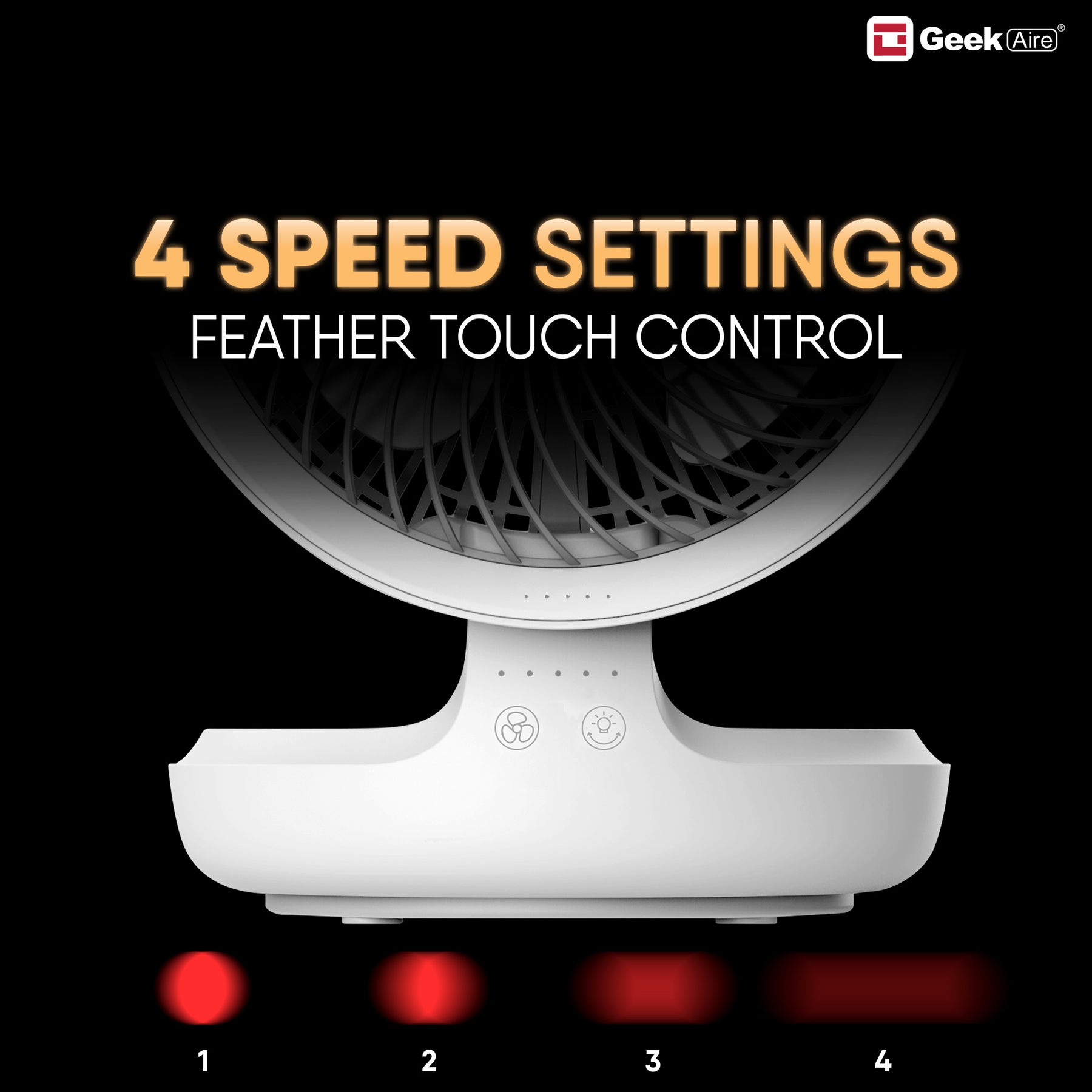 Geek Aire GF6, 8 Inch Rechargeable Mini Fan with 4000 mAh Battery and LED Night Light(White)