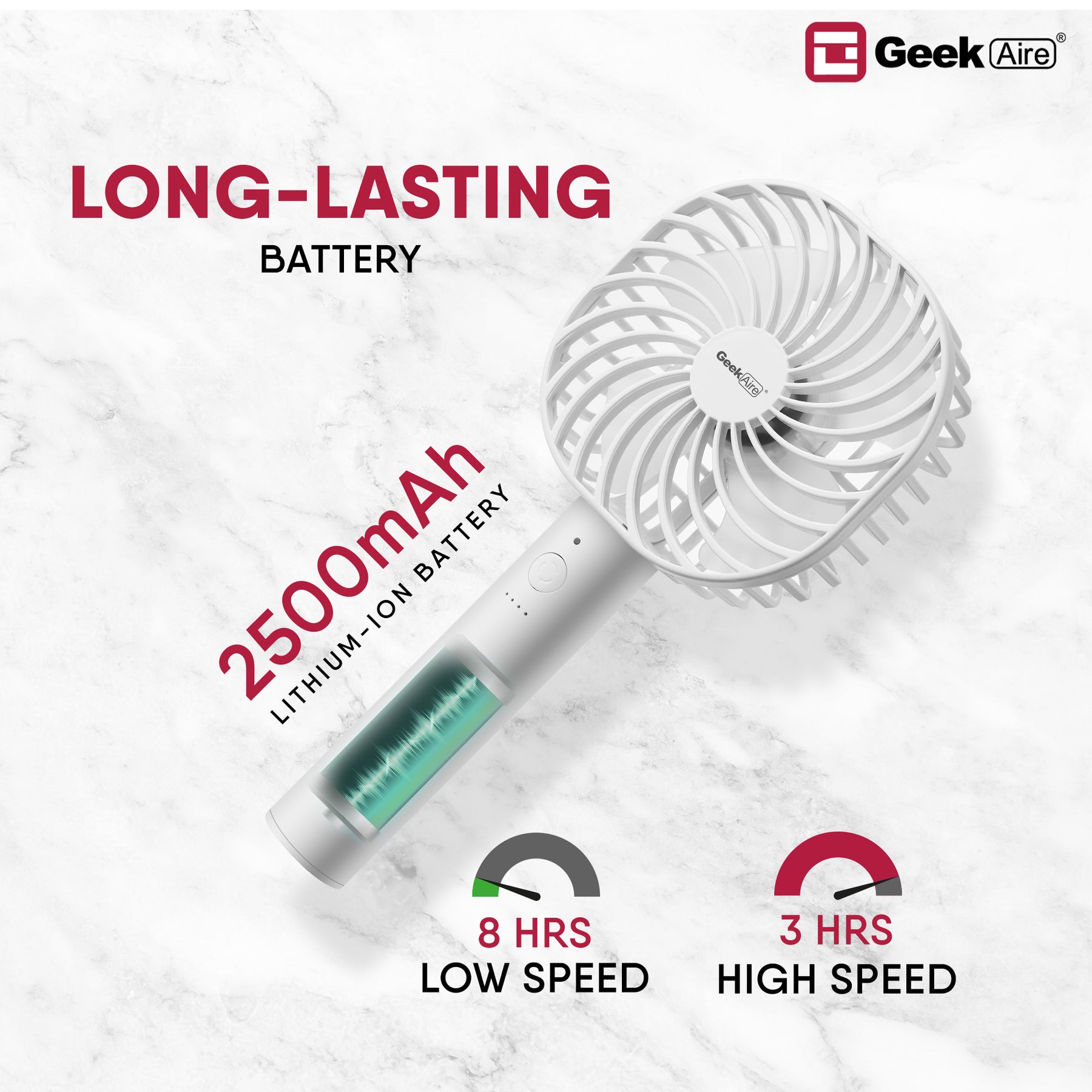 Geek Aire GF3, Rechargeable Mini Fan - 5 Inch (White)
