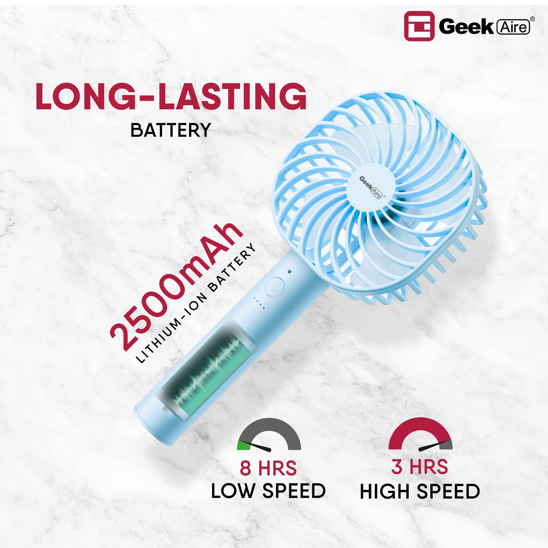 Geek Aire GF3, Rechargeable Mini Fan - 5 Inch (Blue)