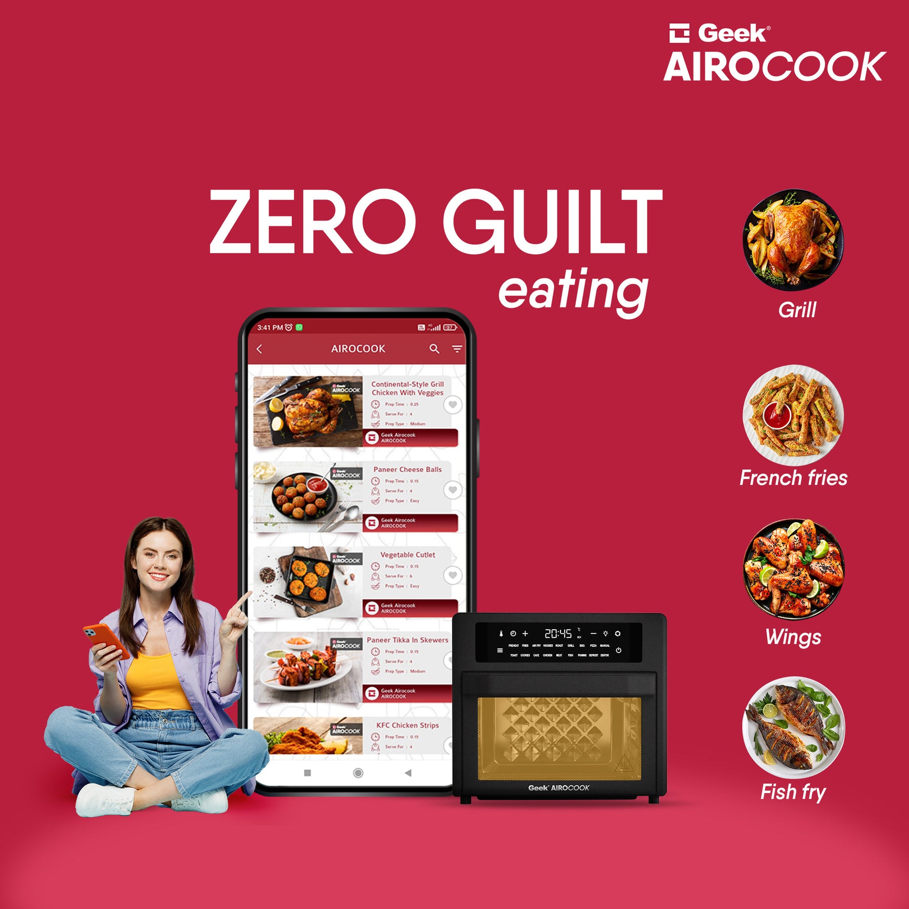 Geek Airocook Zenix 25L Digital AirFryer Oven, Cooks Food With 85% Less Oil