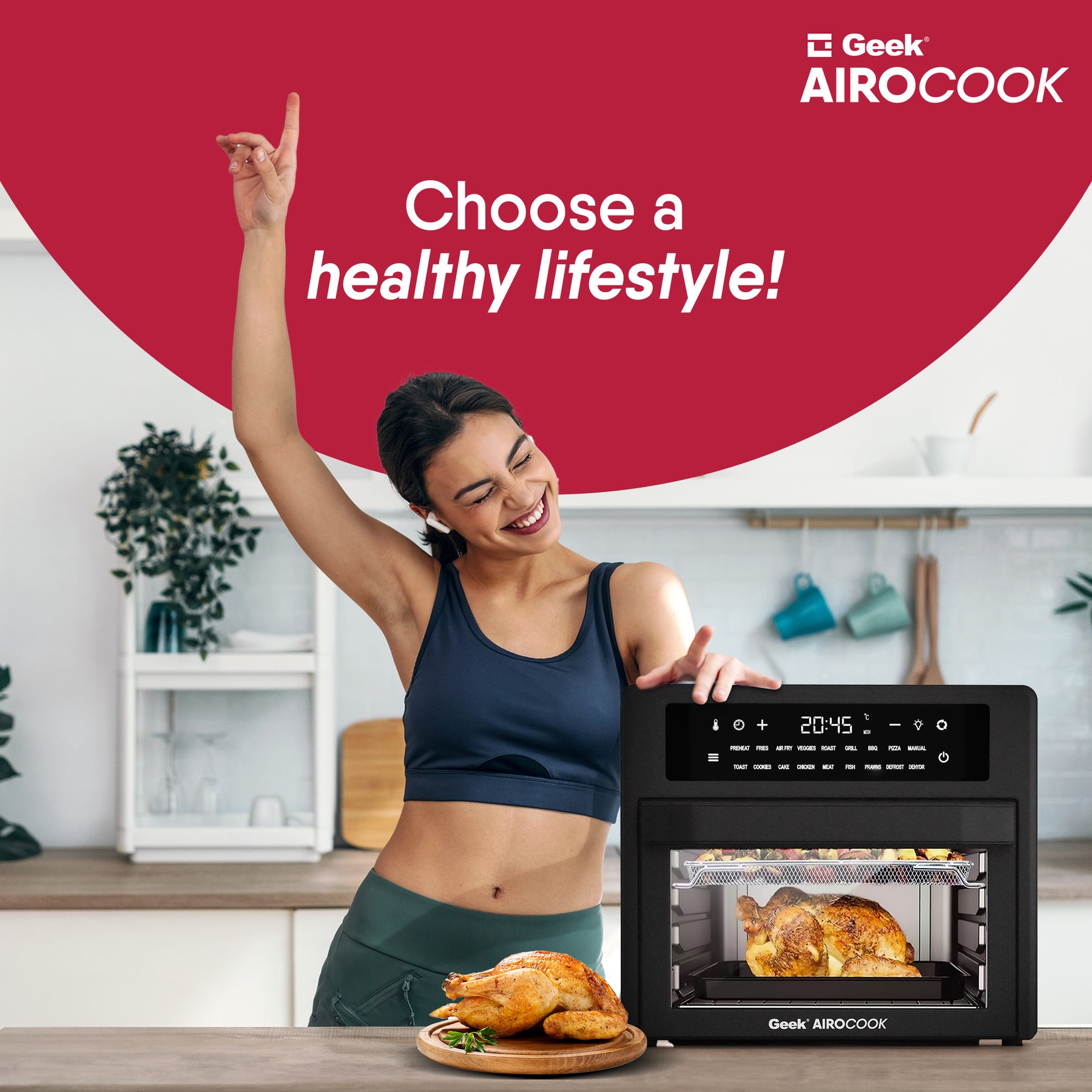 Geek Airocook Zenix 25L Digital AirFryer Oven, Cooks Food With 85% Less Oil