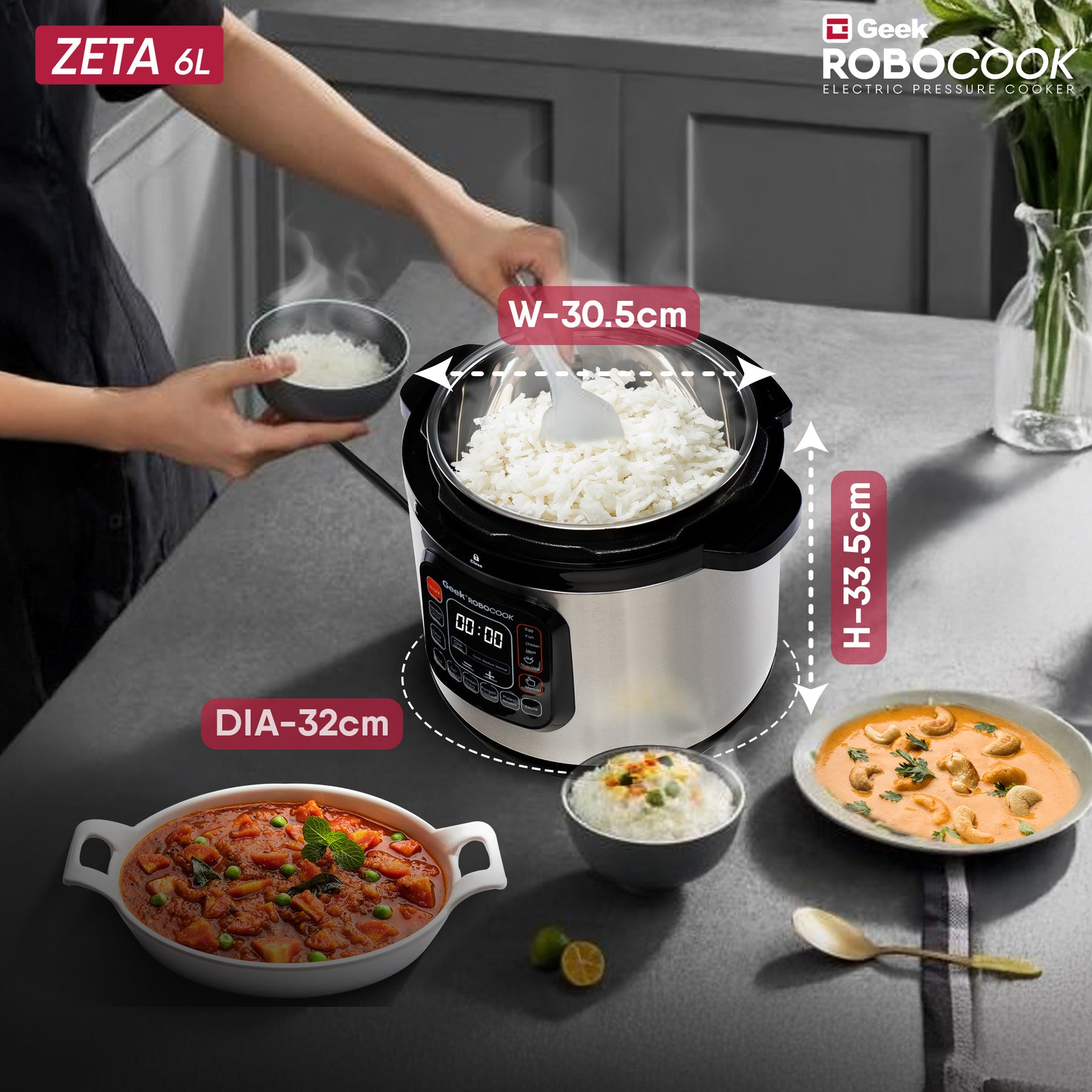 Geek Robocook Zeta 6L Stainless Steel Electric Pressure Cooker