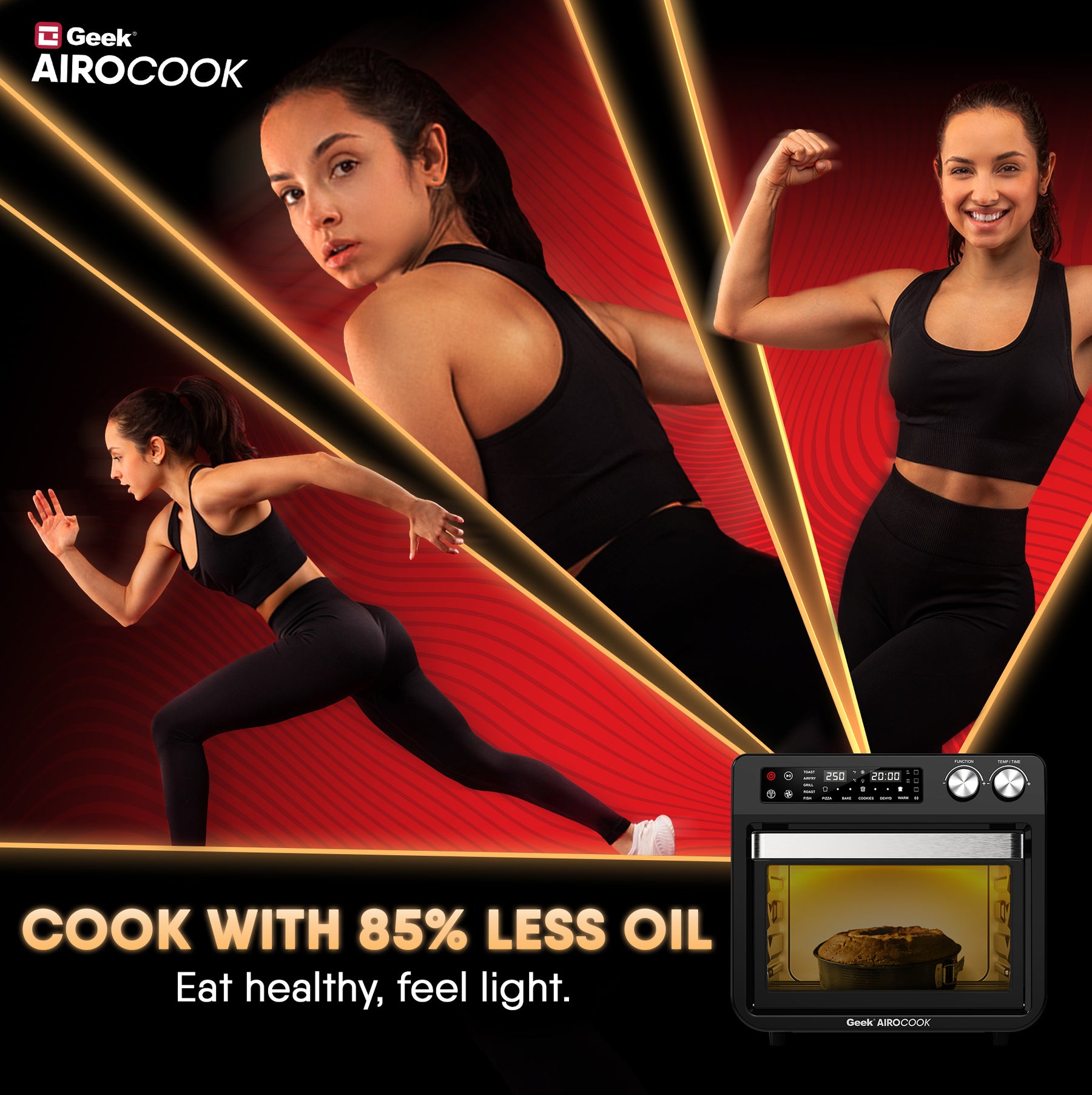 Geek AiroCook Torix 25 Litre Smart Air Fryer Oven | Fry with 85% Less Oil | Stainless Steel OTG Airfryer for Kitchen | Grill, Bake, Toast, Airfry, Rotisserrie | 1-Year Warranty | 1800 W