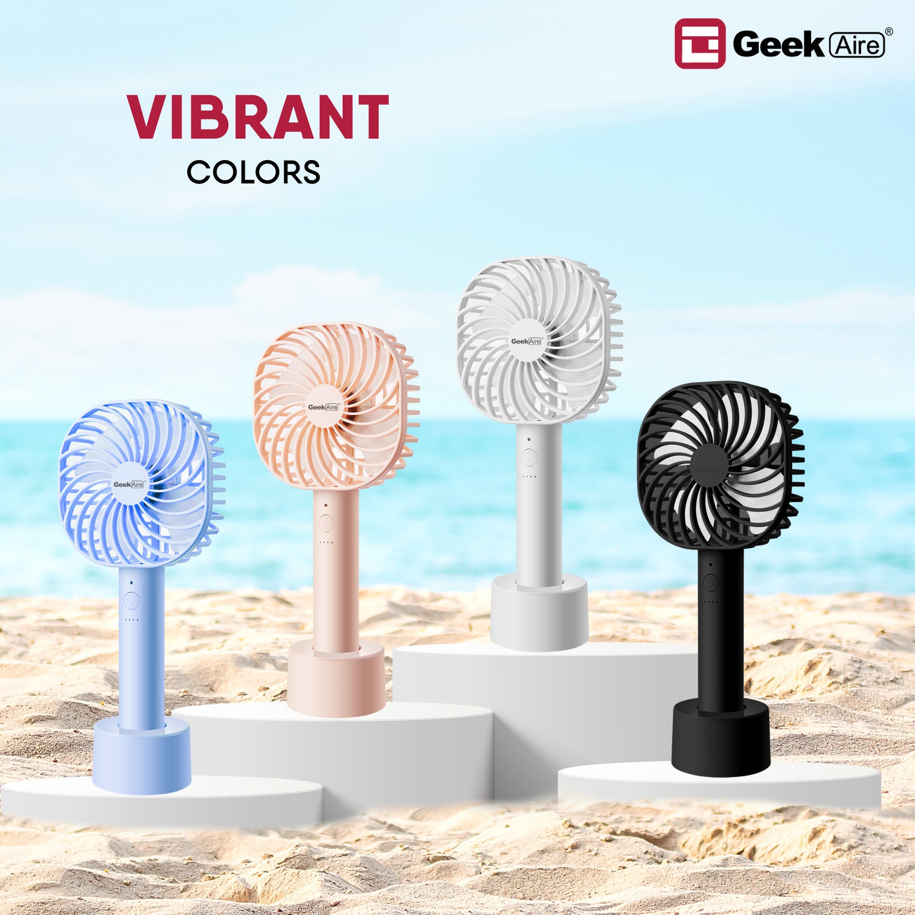 Geek Aire GF3, Rechargeable Mini Fan - 5 Inch (White)