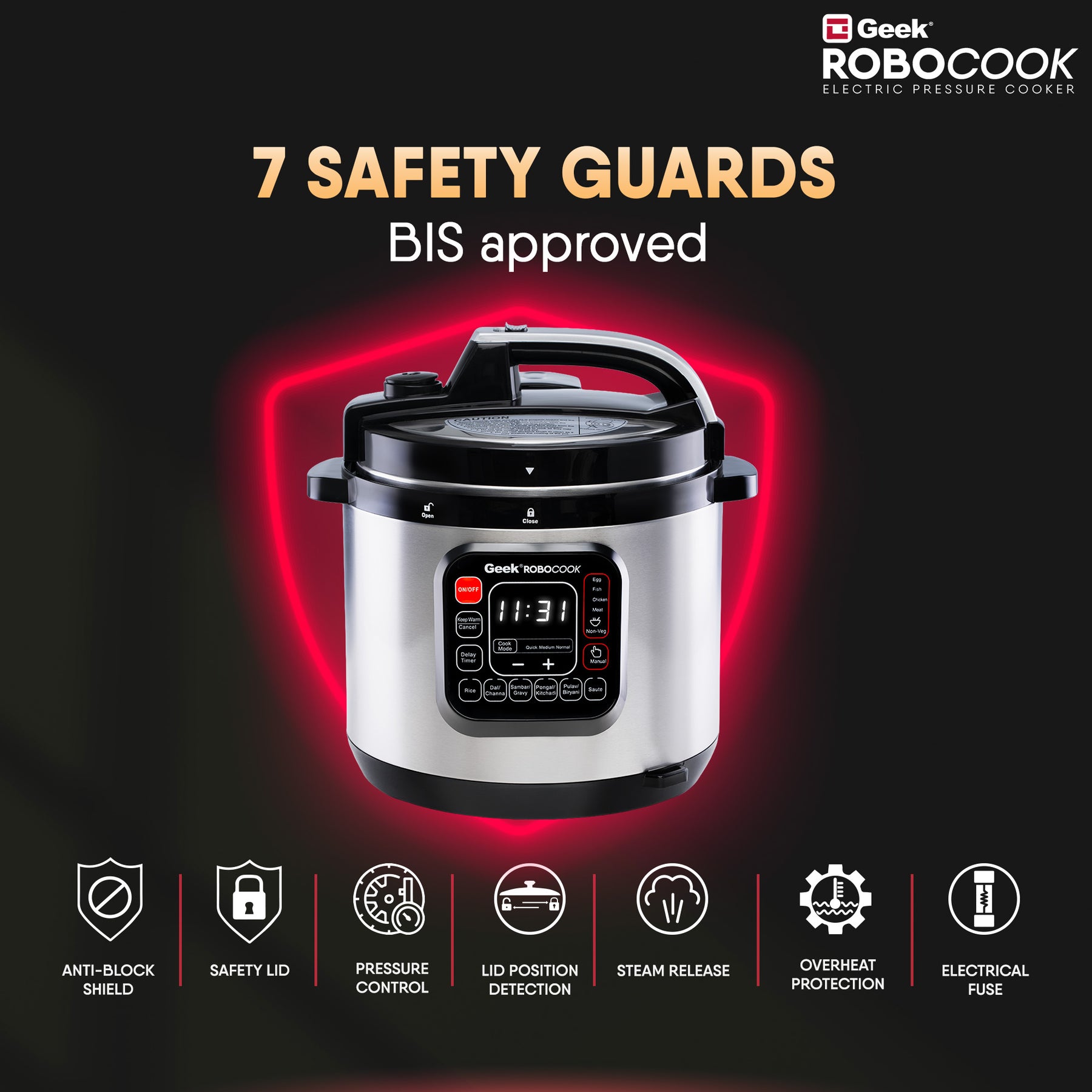 Geek Robocook Zeta 6L Stainless Steel Electric Pressure Cooker