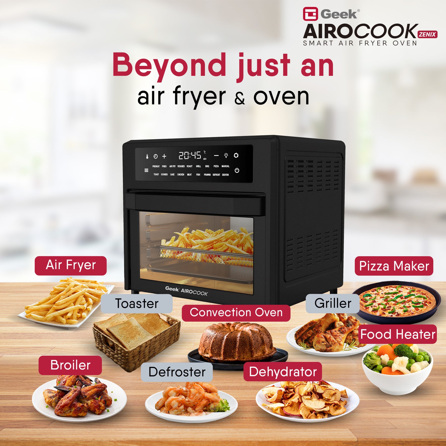 Geek Airocook Zenix 25L Digital AirFryer Oven, Cooks Food With 85% Less Oil