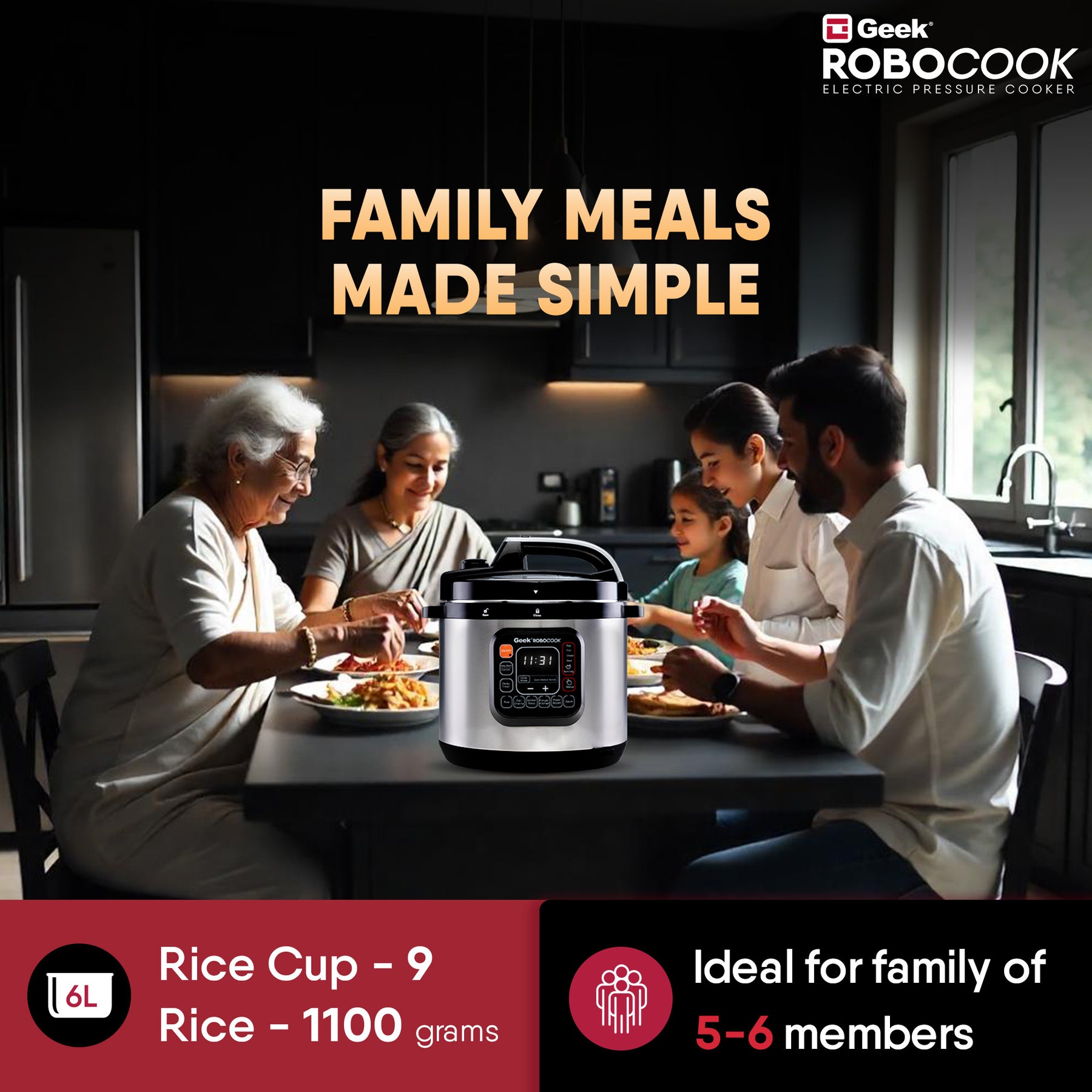 Geek Robocook Zeta 6L Stainless Steel Electric Pressure Cooker