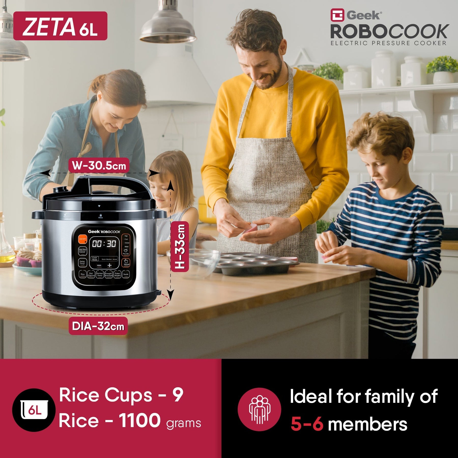 Geek Robocook Zeta 6L Automatic Electric Pressure Cooker - Stainless Steel