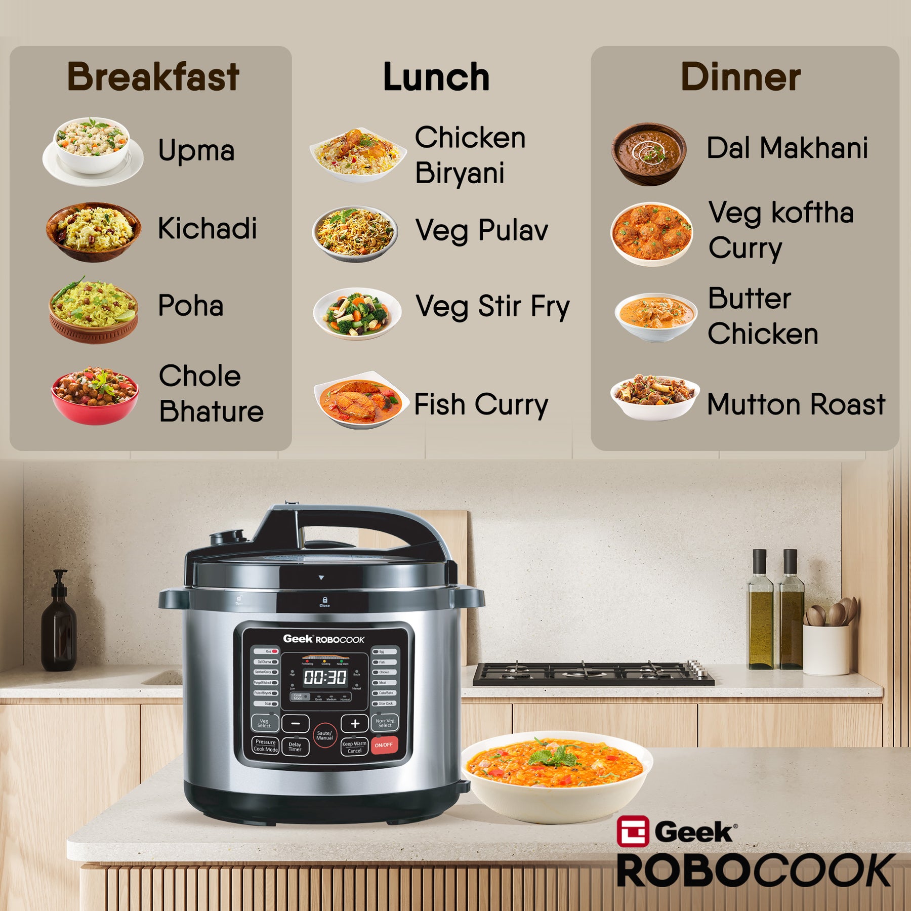 Geek Robocook Nuvo 8 Litre Electric Pressure Cooker with Stainless Steel Pot