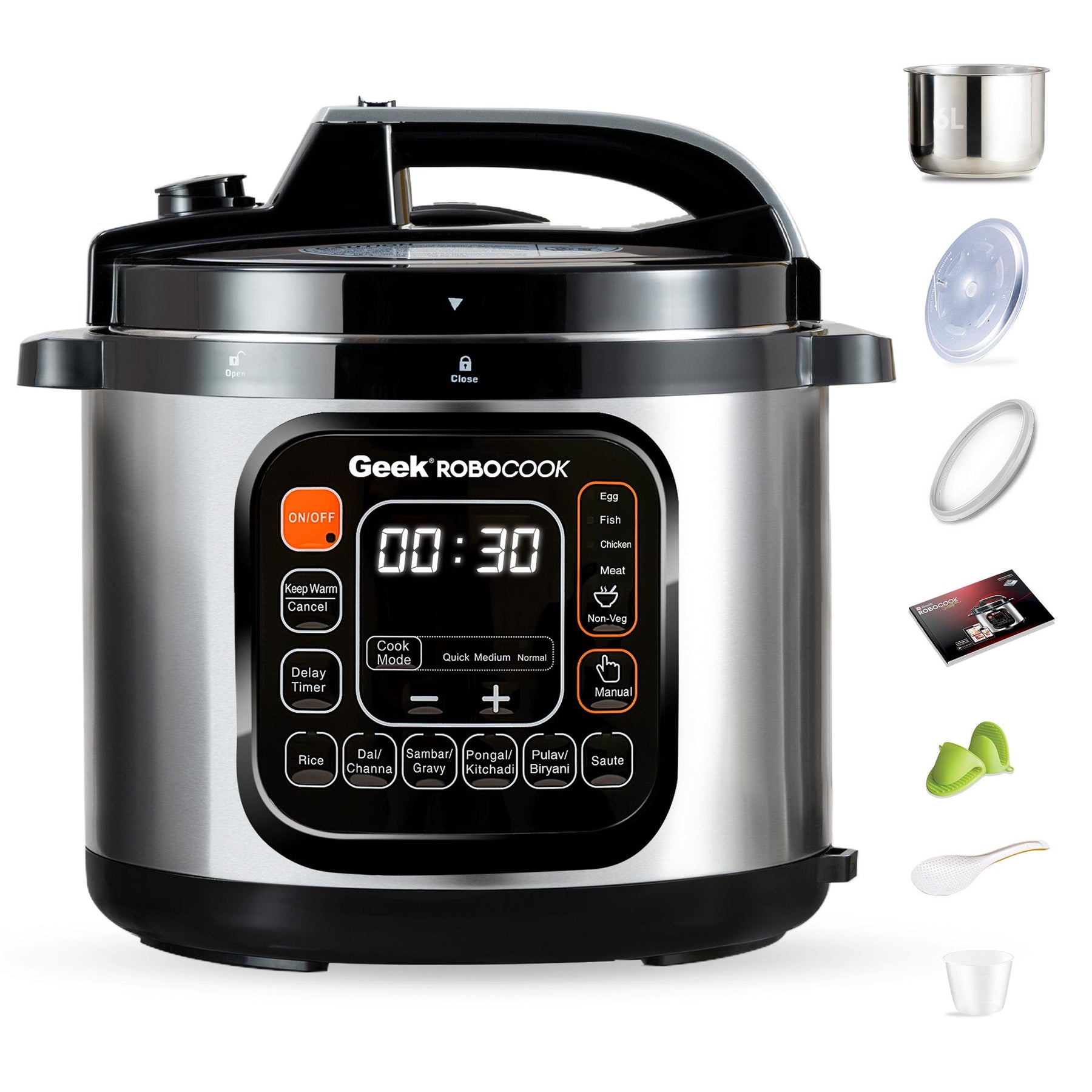 Geek Robocook Zeta 6L Automatic Electric Pressure Cooker - Stainless Steel