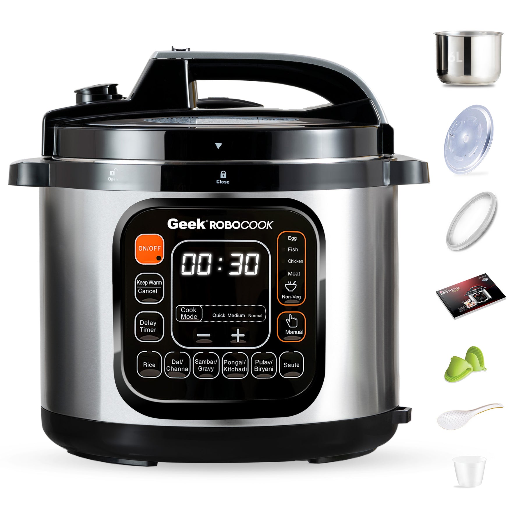 Geek Robocook Zeta 6L Automatic Electric Pressure Cooker - Stainless Steel