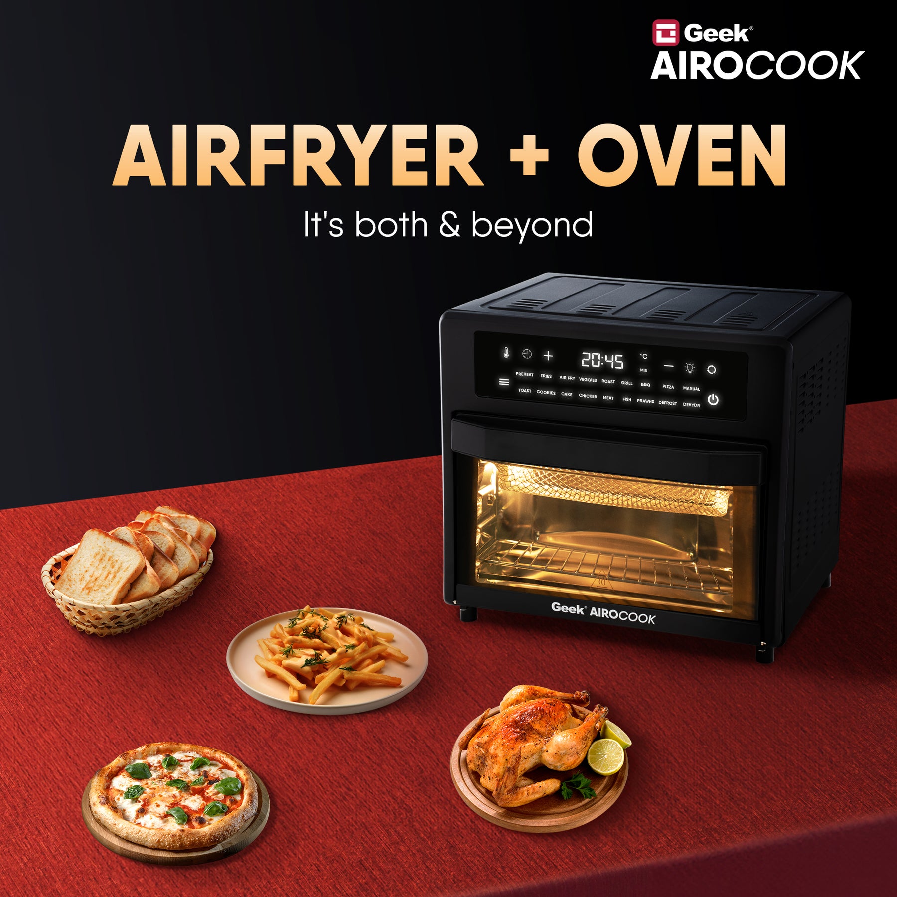 Geek AiroCook Zenix 25 Litres 9-in-1 Digital Touch Air Fryer Oven in-built Rotisserie Function