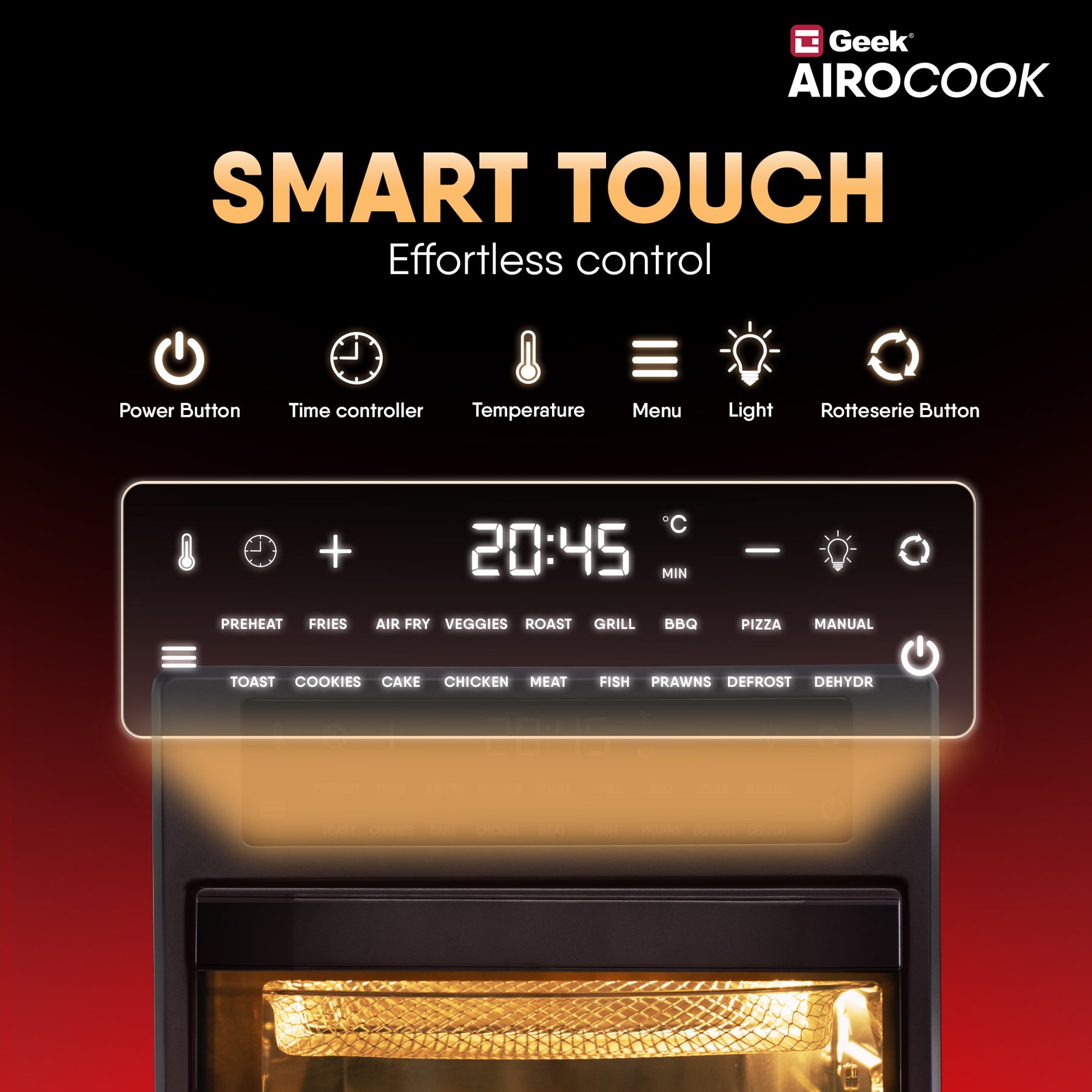Geek AiroCook Zenix 25 Litres 9-in-1 Digital Touch Air Fryer Oven in-built Rotisserie Function