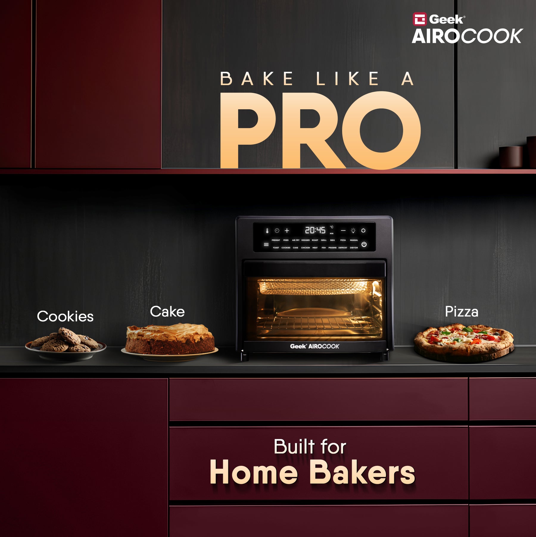 Geek AiroCook Zenix 25 Litres 9-in-1 Digital Touch Air Fryer Oven in-built Rotisserie Function