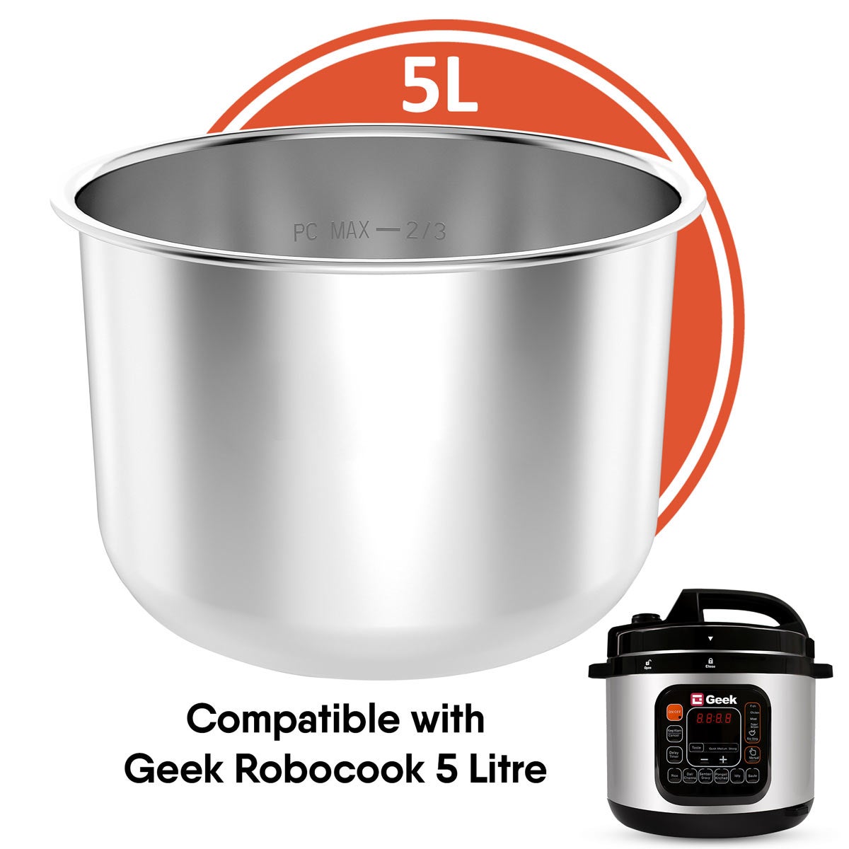 Geek Robocook 5L - Stainless Steel(SS) Pot - Spare Inner Cooking Pot