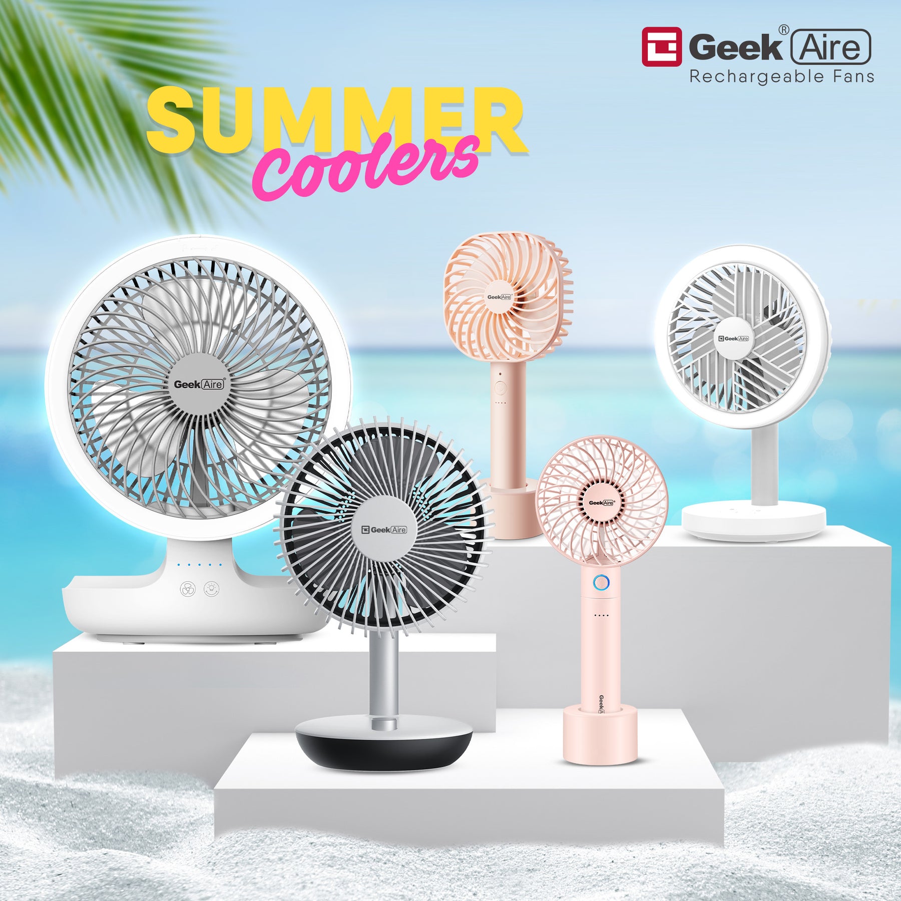 Geek Aire GF3, Rechargeable Mini Fan - 5 Inch (White)