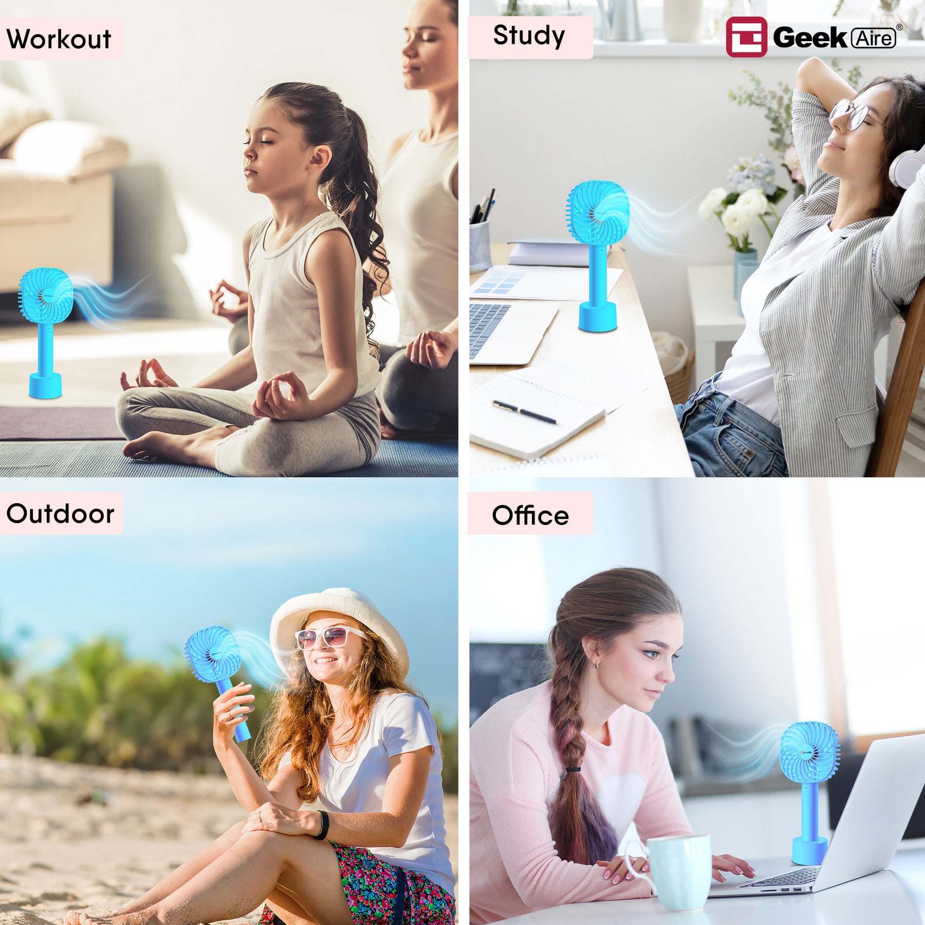 Geek Aire GF3, Rechargeable Mini Fan - 5 Inch (Blue)