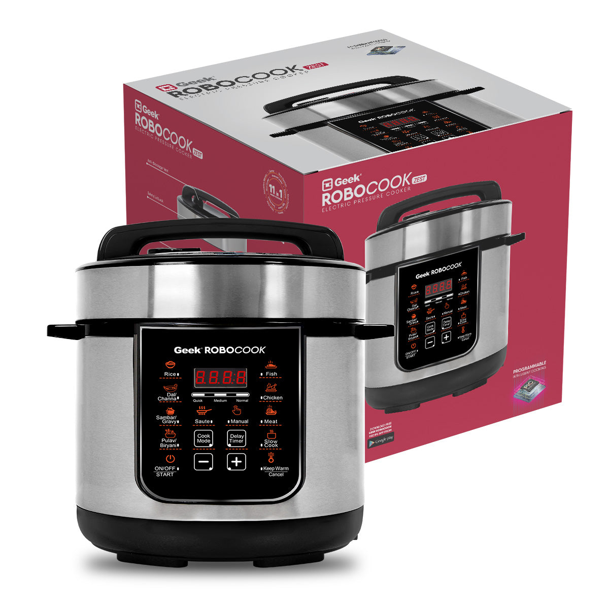 Geek Robocook Zest 3 Litre Electric Pressure Cooker | Non–Stick Pot