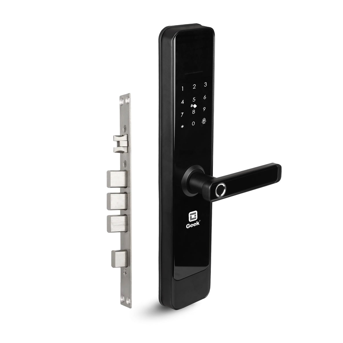 Geek E908 Wi-Fi Enabled 5-in-1 Smart Digital Door Lock With 5 Locking Bolts, App Support and Biometric Fingerprint Access (Black)