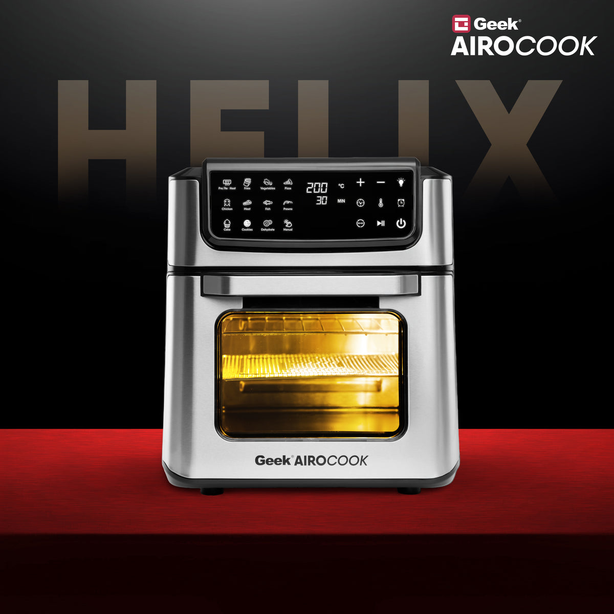 Geek AiroCook Helix 12 Litres 8-in-1 Digital Air fryer oven with In-built Rotisserie Function, 12 Preset Menus, Recipe Book and 8 Accessories 1700W