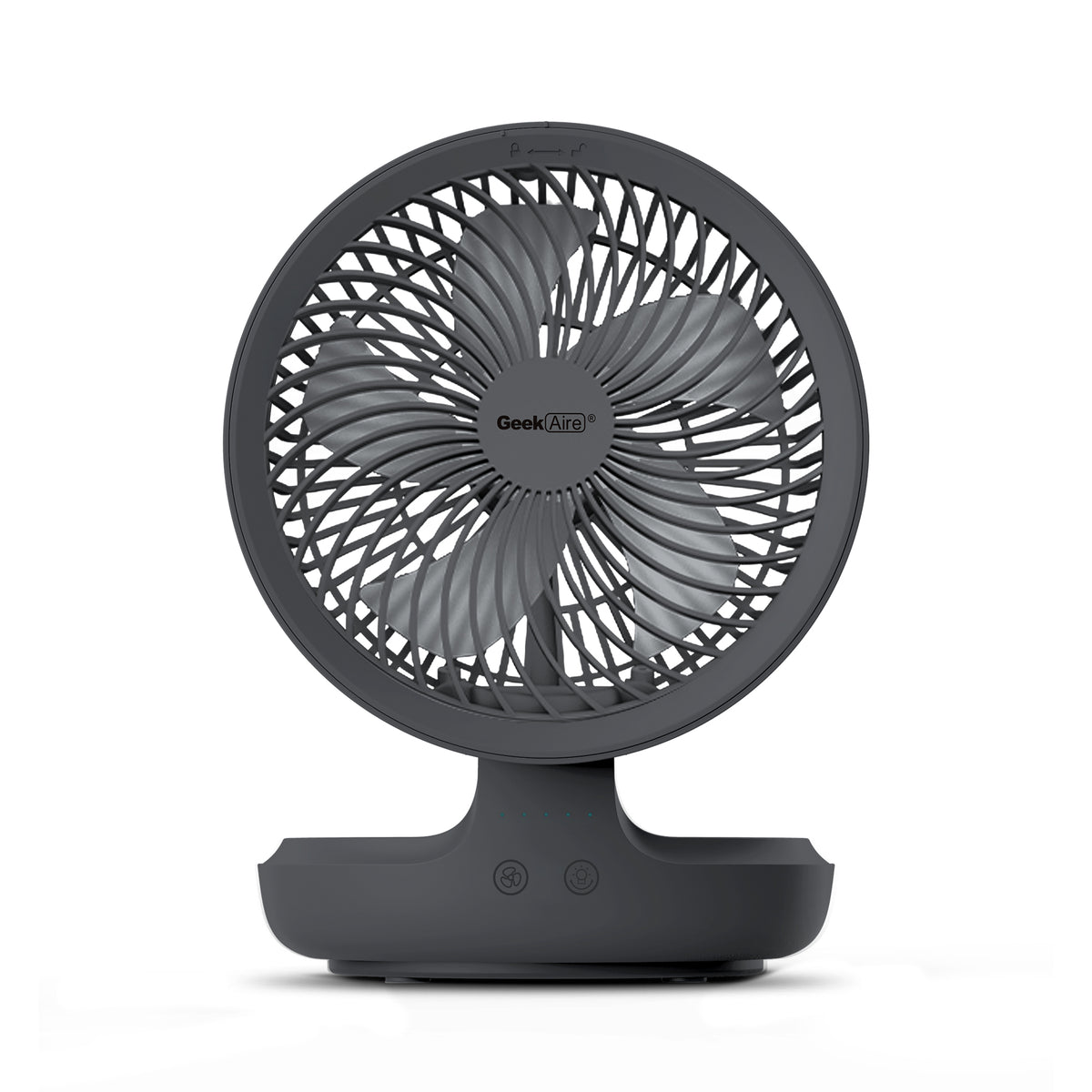 Geek Aire GF6 8 Inch Rechargeable Mini Table Fan with LED Light | Portable, Oscillating, Small Size and USB Charging | Capacitive Touch Control | 4000 mAh Battery | For Travel, Home & Office (Grey)