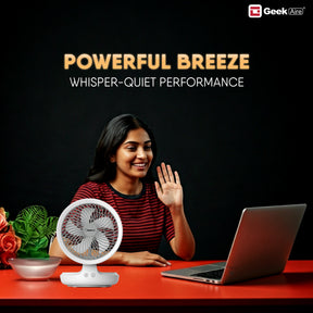 Geek Aire GF6, 8 Inch Rechargeable Mini Fan with 4000 mAh Battery and LED Night Light(White)