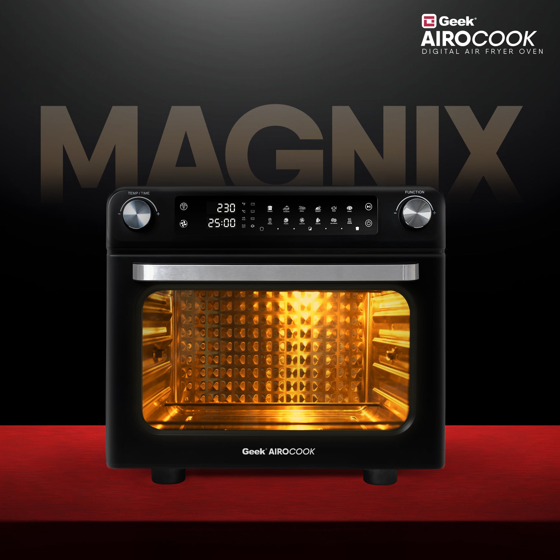 Geek AiroCook Magnix 36 Litre Smart Air Fryer Oven | Fry with 85% Less Oil | Stainless Steel OTG Airfryer for Kitchen | Grill, Bake, Toast, Airfry, Rotisserrie | 1-Year Warranty | 1800 W