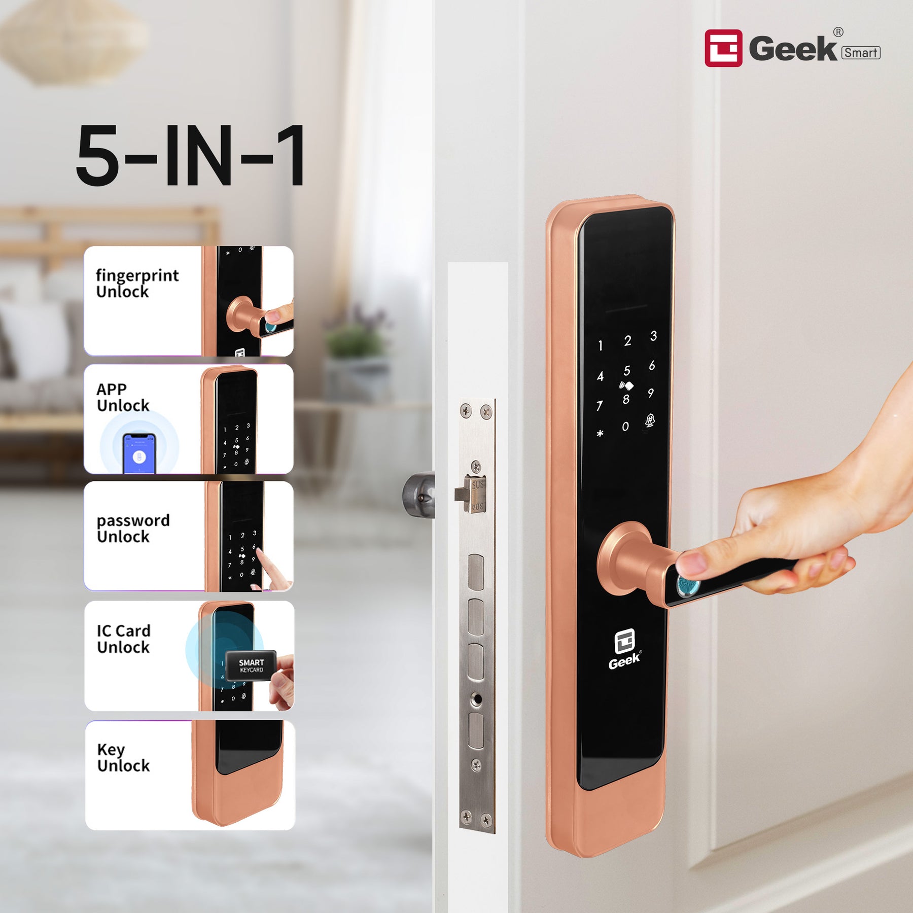 Geek E908 Wi-Fi Enabled 5-in-1 Smart Digital Door Lock With 5 Locking