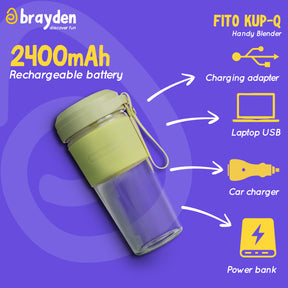 Brayden Fito Kup-Q Rechargeable Power Blender with 7.4V Motor,2400 mAh Li-ion battery & Break proof 450 ml Tritan jar with hold grip (Green)