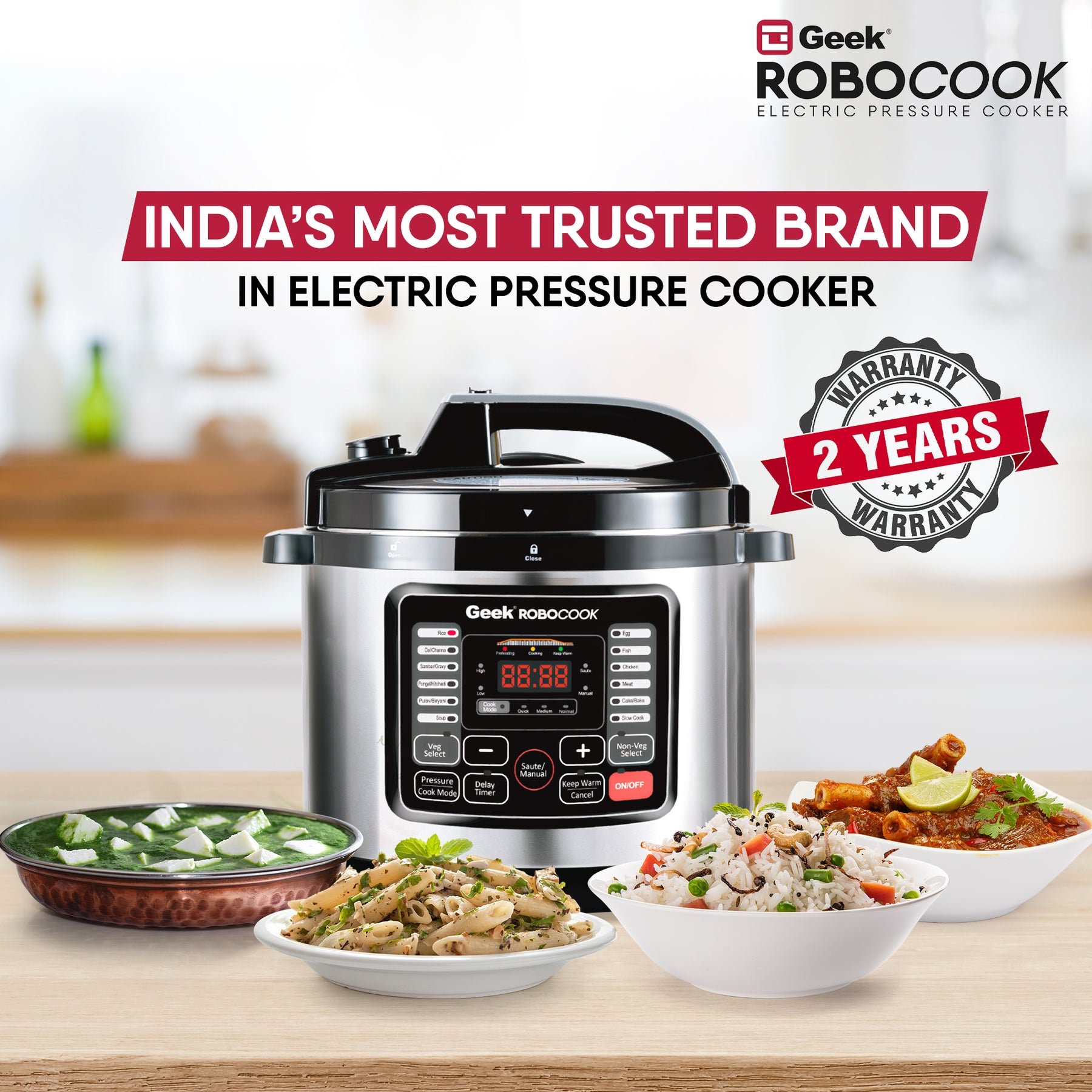Geek Robocook Nuvo 8 Litre Electric Pressure Cooker with Non - Stick Pot