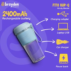 Brayden Fito Kup-Q Rechargeable Power Blender with 7.4V Motor,2400 mAh Li-ion battery & Break proof 450 ml Tritan jar with hold grip (Blue)