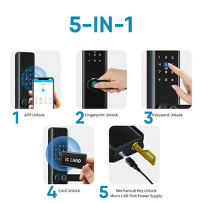 Geek E908 Wi-Fi Enabled 5-in-1 Smart Digital Door Lock With 5 Locking