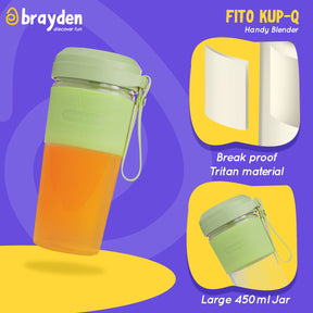 Brayden Fito Kup-Q Rechargeable Power Blender with 7.4V Motor,2400 mAh Li-ion battery & Break proof 450 ml Tritan jar with hold grip (Green)