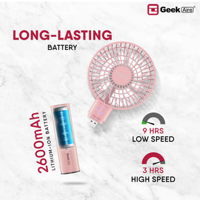 Geek Aire GF2, Rechargeable Mini Fan - 4 Inch (Pink)
