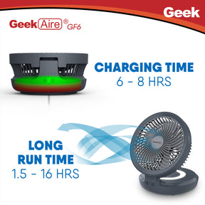 Geek Aire GF6 8 Inch Rechargeable Mini Table Fan with LED Light | Portable, Oscillating, Small Size and USB Charging | Capacitive Touch Control | 4000 mAh Battery | For Travel, Home & Office (Grey)