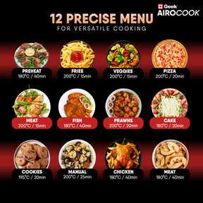 Geek AiroCook Helix 12 Litres 8-in-1 Digital Air fryer oven with In-built Rotisserie Function, 12 Preset Menus, Recipe Book and 8 Accessories 1700W
