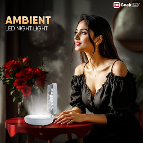 Geek Aire GF6, 8 Inch Rechargeable Mini Fan with 4000 mAh Battery and LED Night Light(White)
