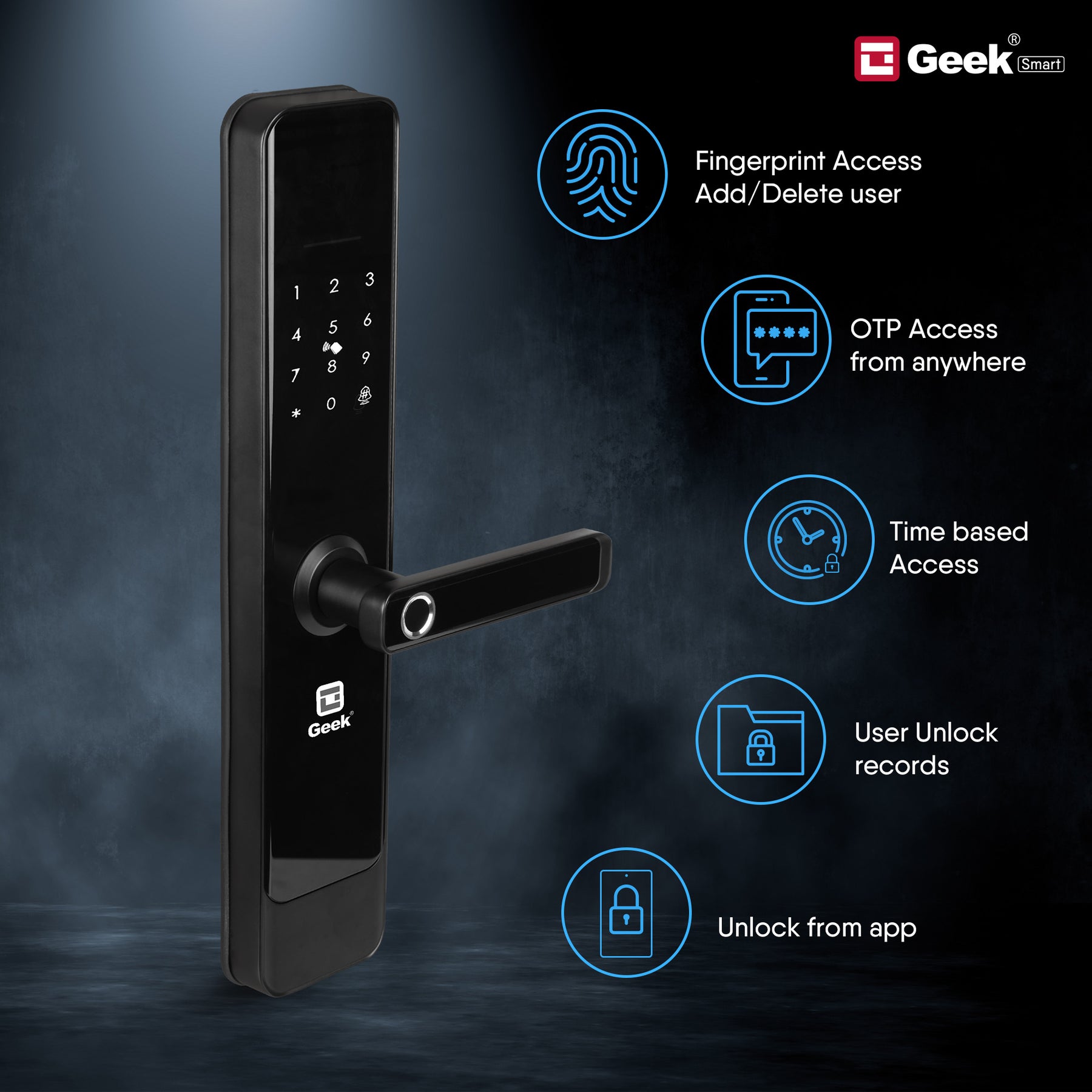 Geek E908 Wi-Fi Enabled 5-in-1 Smart Digital Door Lock With 5 Locking