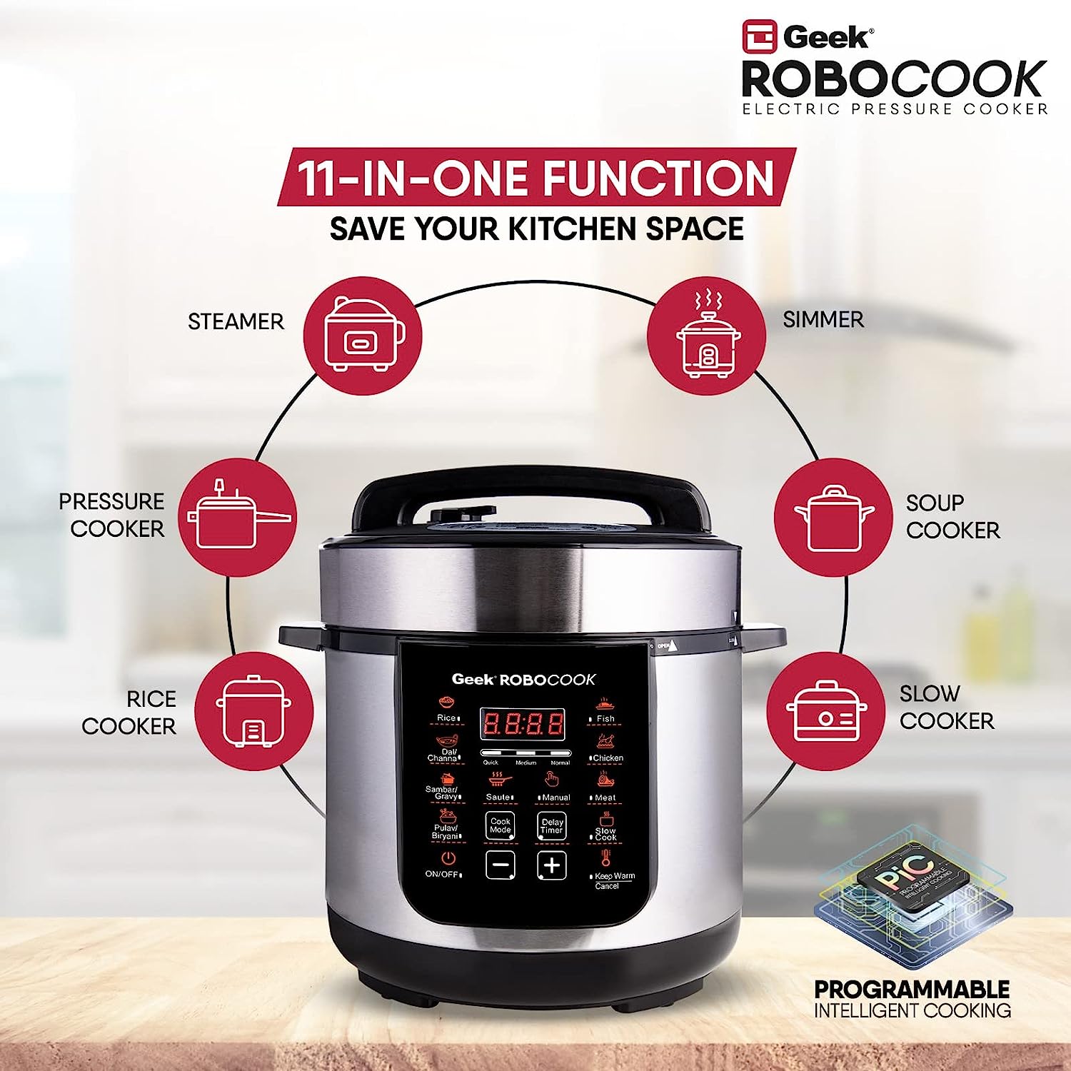 Geek Robocook Zest 3 Litre Electric Pressure Cooker | Non–Stick Pot