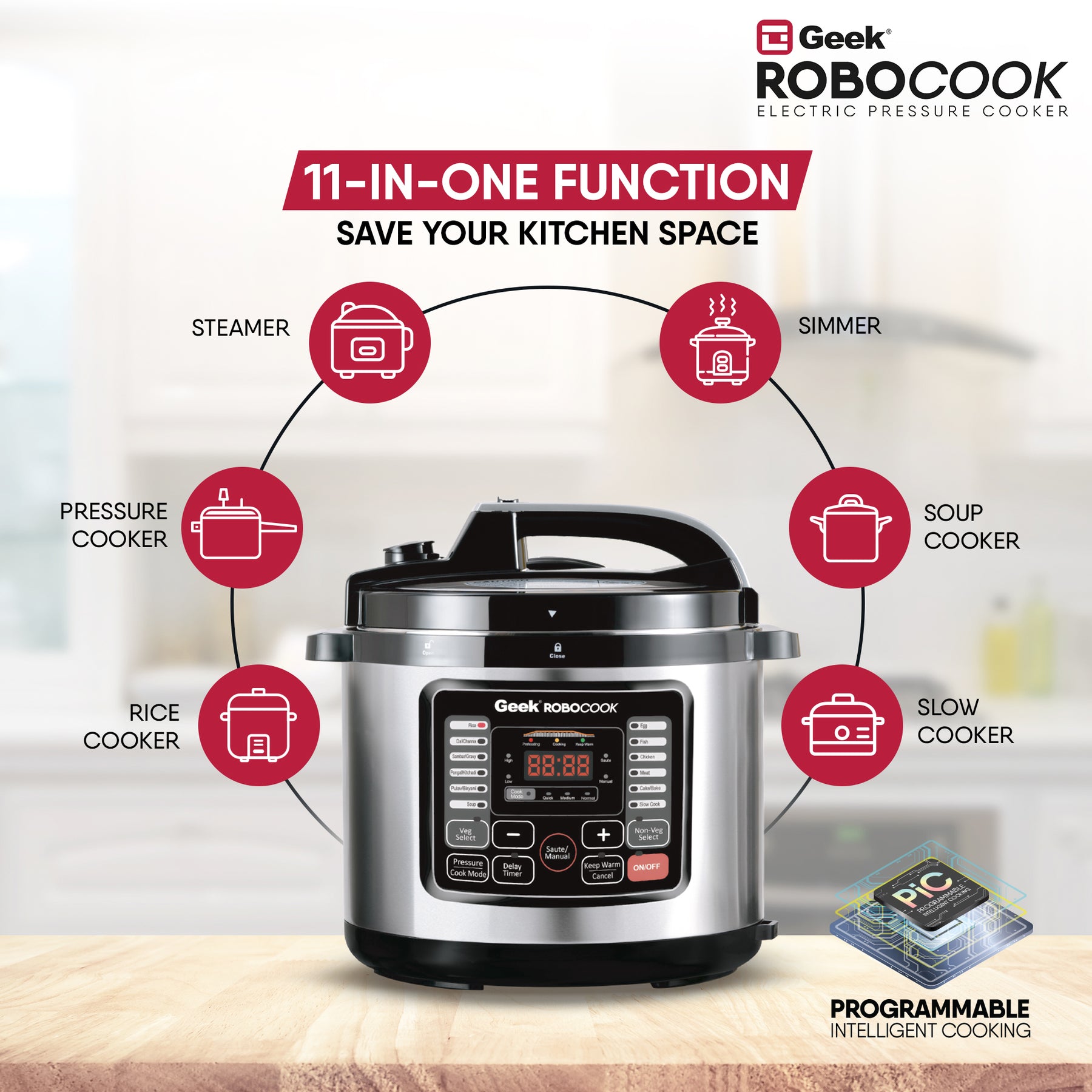 Geek Robocook Nuvo 8 Litre Electric Pressure Cooker with Non - Stick Pot