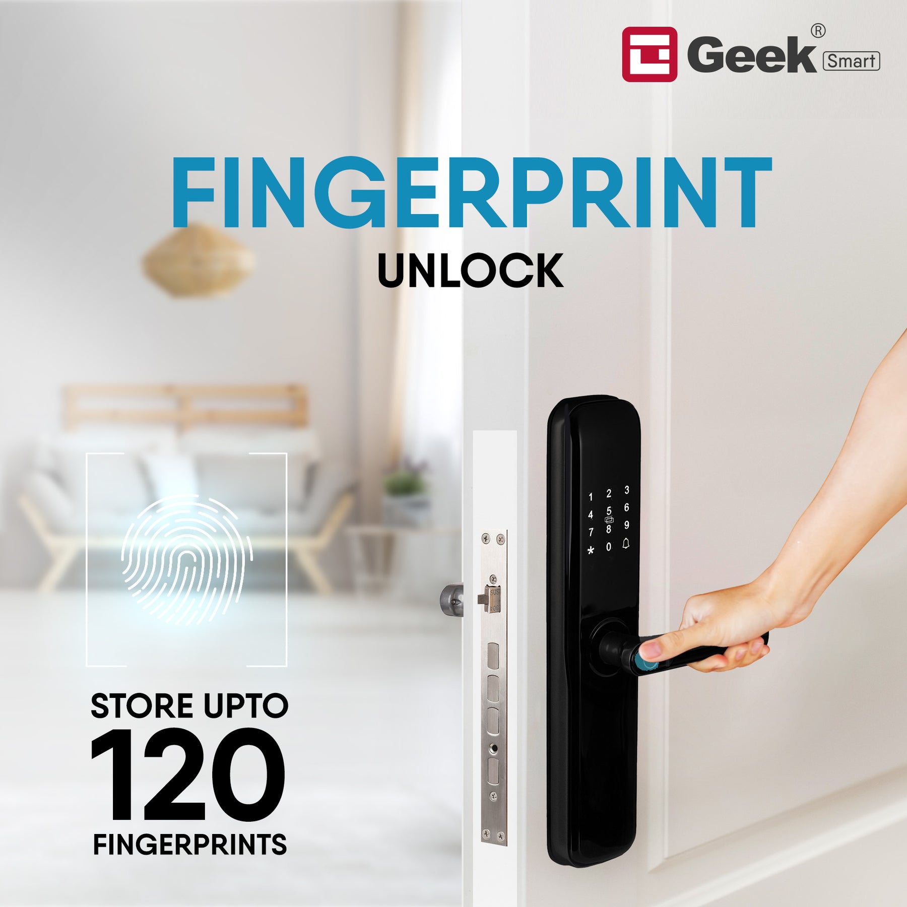 Geek Smart Lock X403 5-in-1 Digital Door Lock | 5 - Ways Security | Biometric Fingerprint Access | IC Card | Passcode | OTP | Manual/Mechanical Key