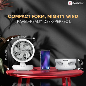 Geek Aire GF6, 8 Inch Rechargeable Mini Fan with 4000 mAh Battery and LED Night Light(White)