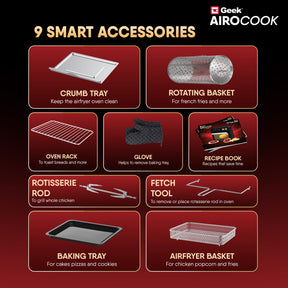 Geek AiroCook Magnix 36 Litre Smart Air Fryer Oven | Fry with 85% Less Oil | Stainless Steel OTG Airfryer for Kitchen | Grill, Bake, Toast, Airfry, Rotisserrie | 1-Year Warranty | 1800 W