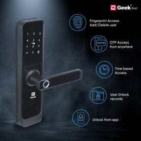 Geek A270 Wi-Fi Enabled 5-in-1 Smart Digital Door Lock With 4 Locking Bolts, App Support and Biometric Fingerprint Access (Black) on