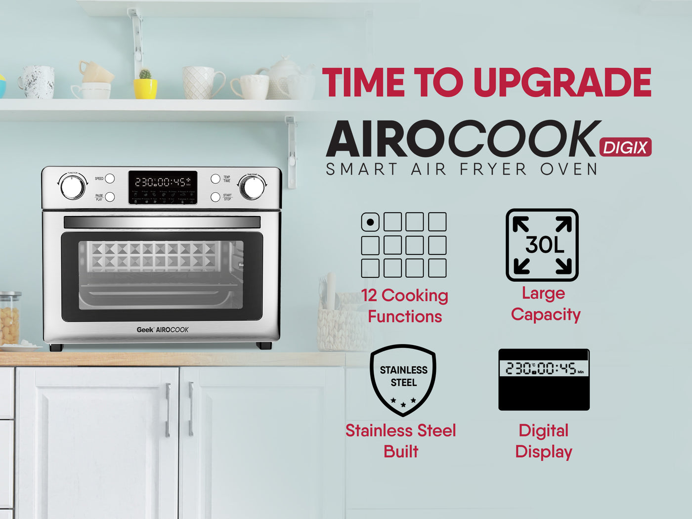 Geek AiroCook Digix 30L - All in One Air Fryer Oven with Dehydrating  Functions