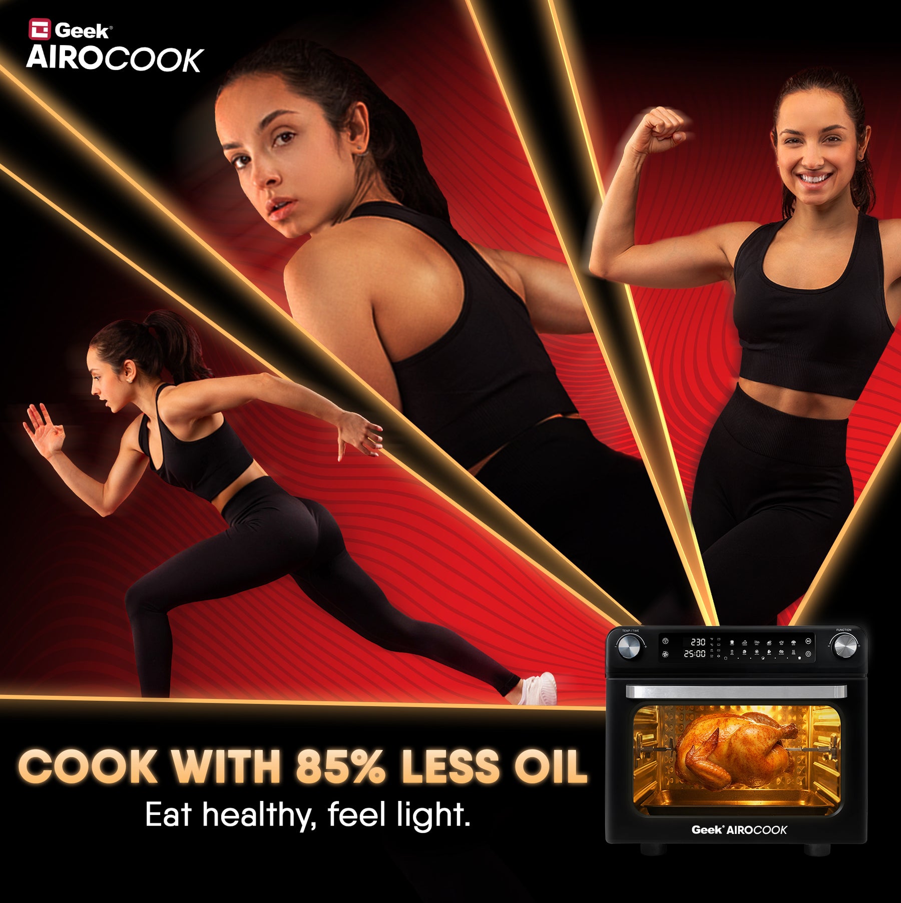 Geek AiroCook Magnix 36 Litre Large Air Fryer Oven | Stainless Steel OTG | Grill, Bake, Toast, Rotisserie, Air Fry with 85% Less Oil | Smart Home Kitchen Appliance | 1800W