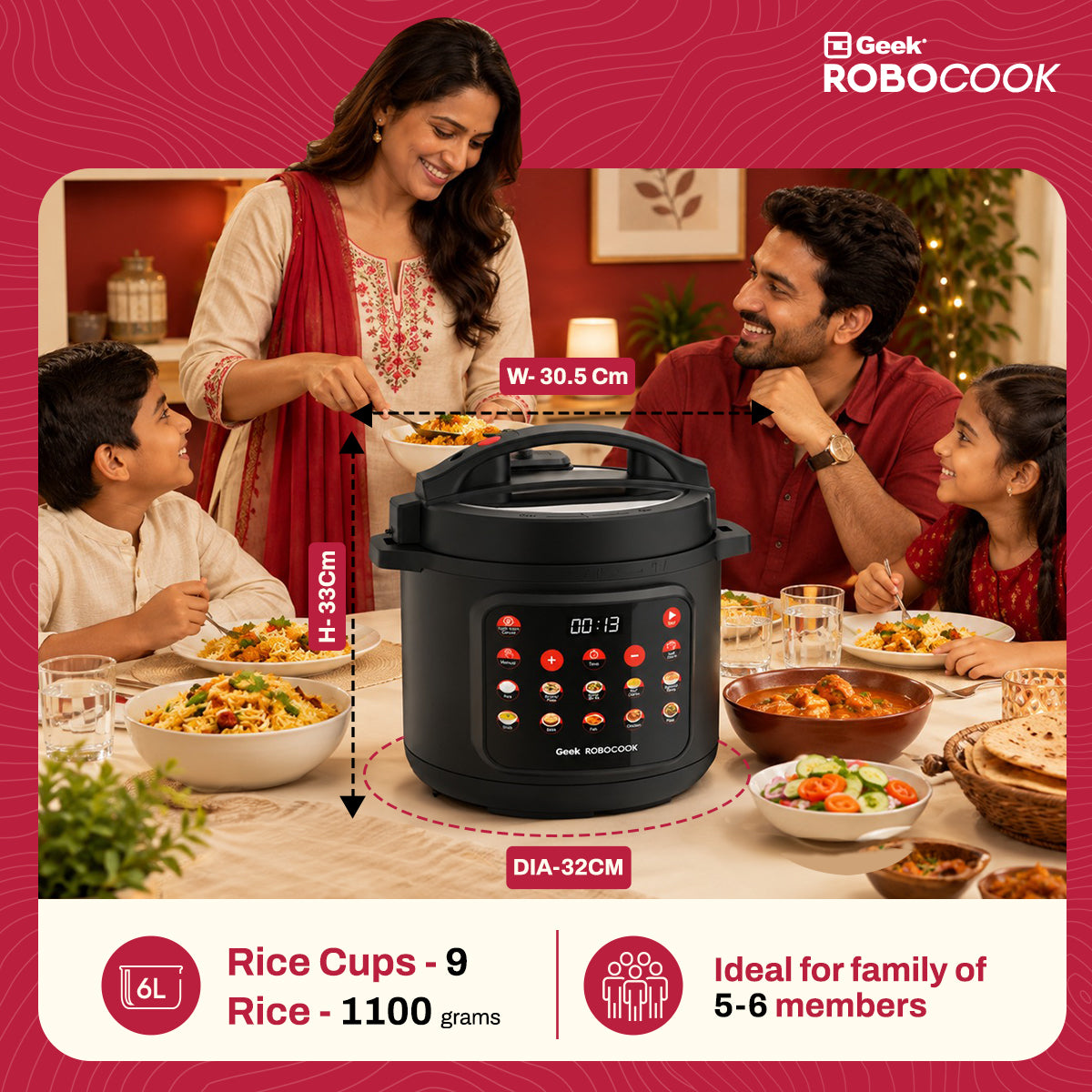 Geek Robocook NEXA V6 - 6L Smart Electric Pressure Cooker